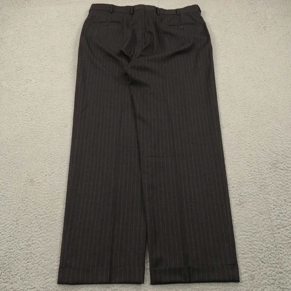Brooks Brothers 44L Madison Estrato Charcoal Pinstripe Suit Pleated Pant 38x32